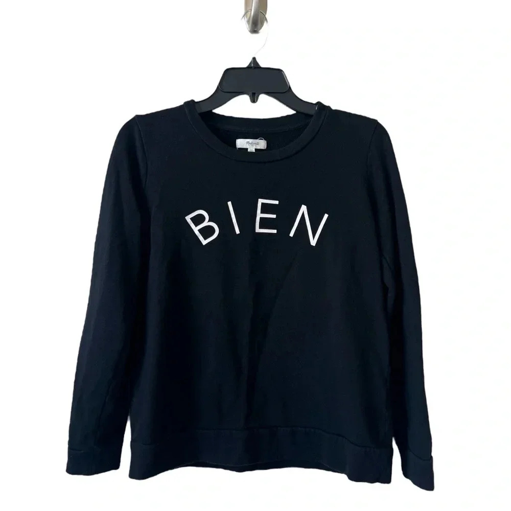 Madewell Bien Fait XS Black Sweatshirt Women’s French Preppy Style Lightweight